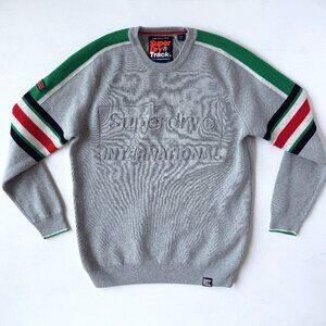 Superdry Track International Grey Embossed Cotton Knit Sweater Size M